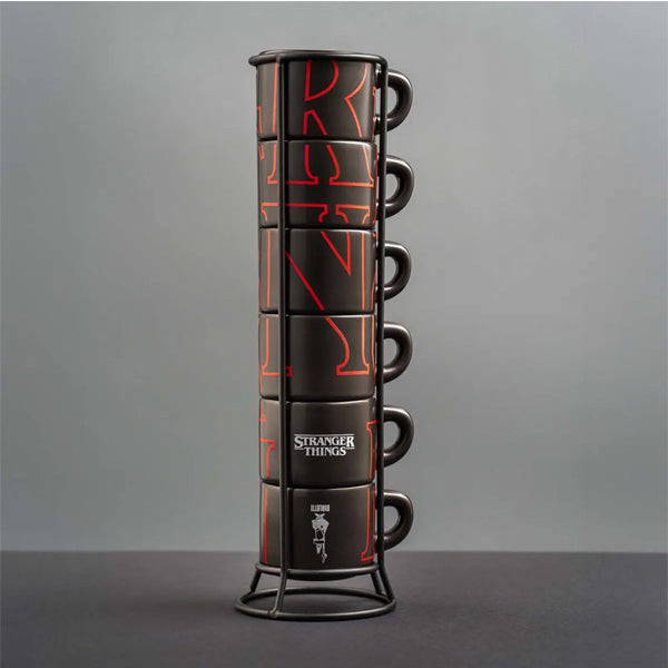 Bialetti Stranger Things Stackable 6 Cup Set with bold red and black collectible design