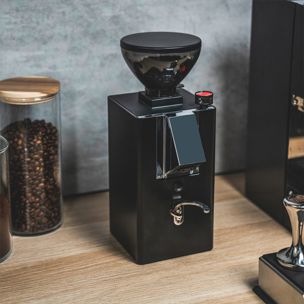 La Pavoni Kube Mill Coffee Grinder in black with 50mm flat burrs for precise espresso grinding.
