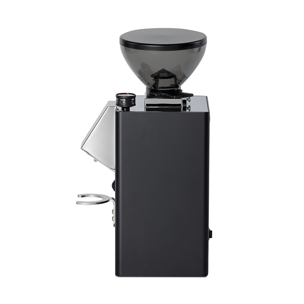 La Pavoni Kube Mill Coffee Grinder with UV-protective black hopper, featuring 50mm hardened steel conical burrs and adjustable grind settings.