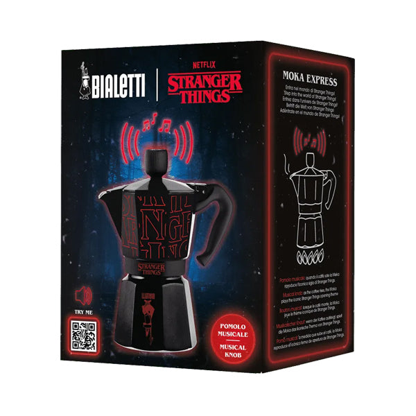 Stranger Things Moka Express 6 Cup coffee maker with limited edition musical knob