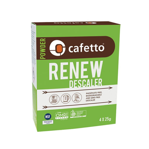 Cafetto Renew Descaler Agent for Espresso Machines in four, twenty-five gram packets