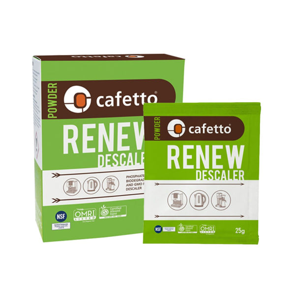 Cafetto Renew Descaler Agent for Espresso Machine cleaning with four, 25g packets