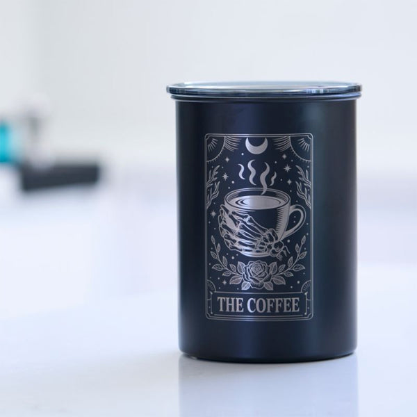 Airscape 7 limited edition engraved black art series coffee bean storage canister with vacuum seal lid