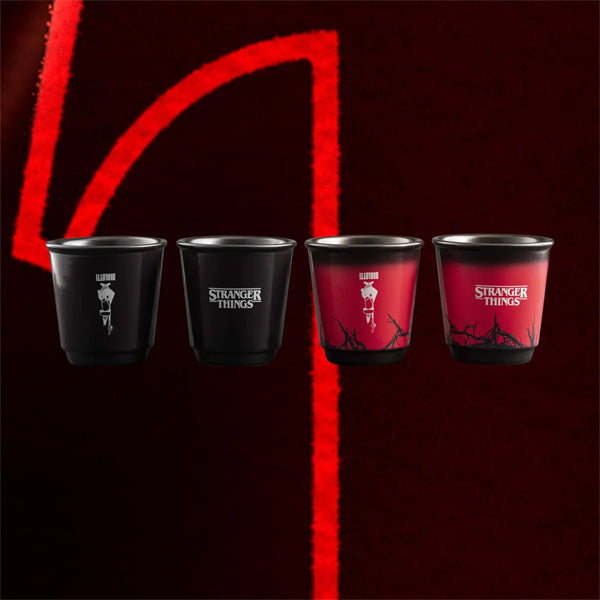 Bialetti Stranger Things Bicchierini 4 Cup Set featuring collectible series artwork