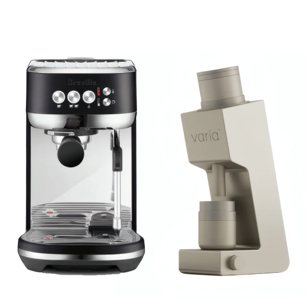 Breville Bambino Plus Black Truffle Varia VS4 Sandstone Espresso Machine Bundle