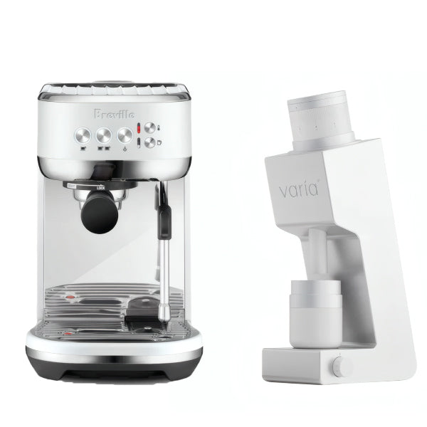 Breville Bambino Plus Sea Salt Varia VS4 White Espresso Machine Bundle