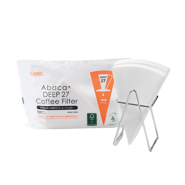 Cafec Plus Deep 27 Abaca coffee filter papers designed for Cafec Deep 27 pour over dripper brewing