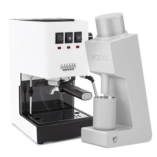 Gaggia Classic Evo White Bundle with Varia VS3 Silver