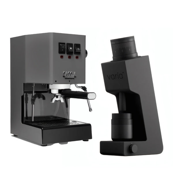 Gaggia Classic E24 Grey Varia VS4 Black Espresso Machine Bundle