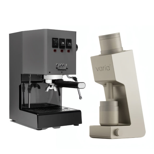Gaggia Classic E24 Grey Varia VS4 Sandstone Espresso Machine Bundle