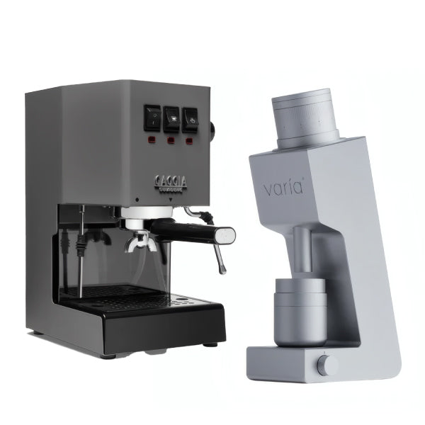 Gaggia Classic E24 Grey Varia VS4 Silver Espresso Machine Bundle