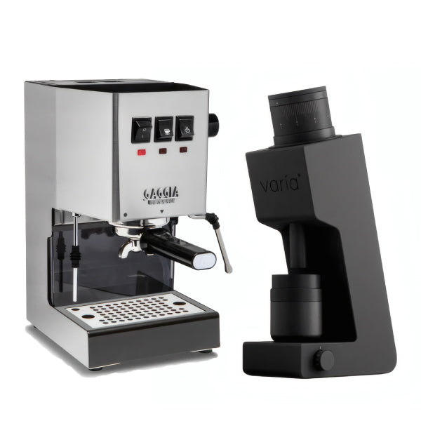 Gaggia Classic E24 Stainless Steel Varia VS4 Black Espresso Machine Bundle