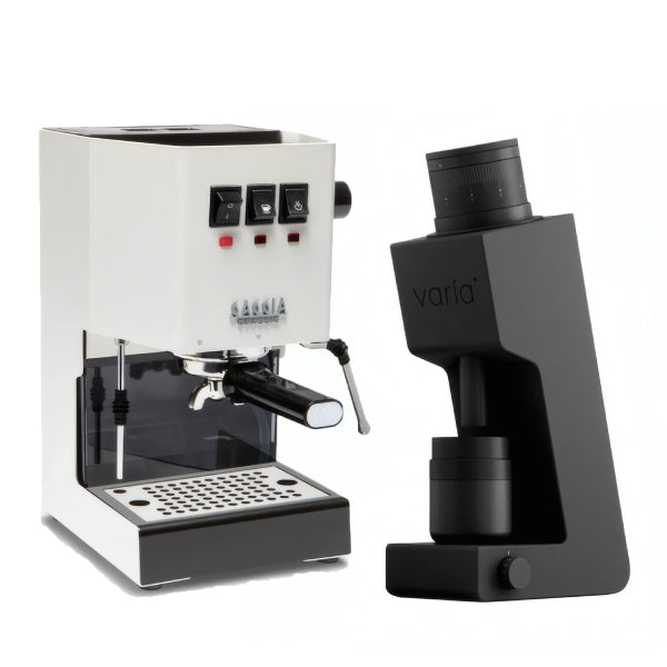 Gaggia Classic E24 White Varia VS4 Black Espresso Machine Bundle