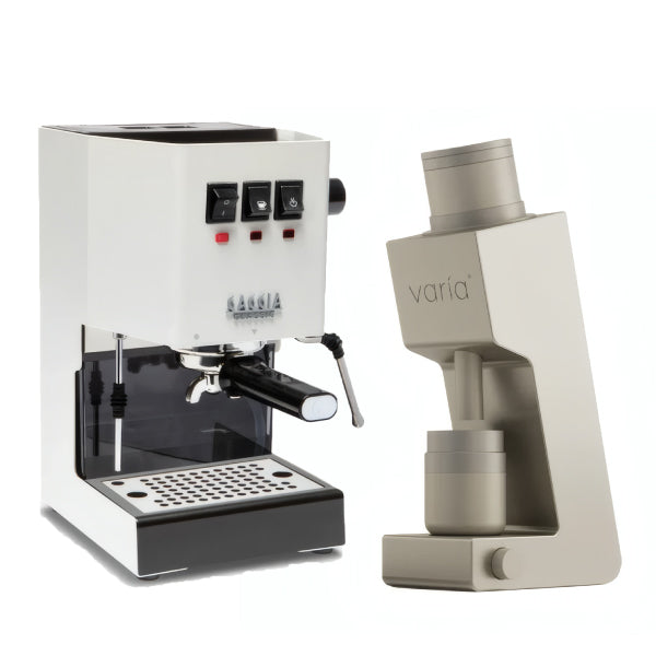 Gaggia Classic E24 White Varia VS4 Sandstone Espresso Machine Bundle