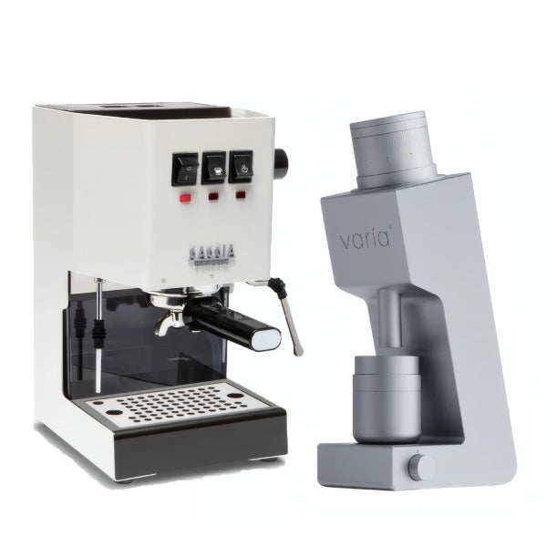 Gaggia Classic E24 White Varia VS4 Silver Espresso Machine Bundle