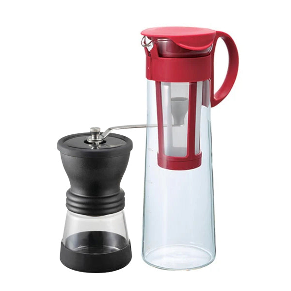 Hario Cold Brew Pot and Grinder Bundle Red