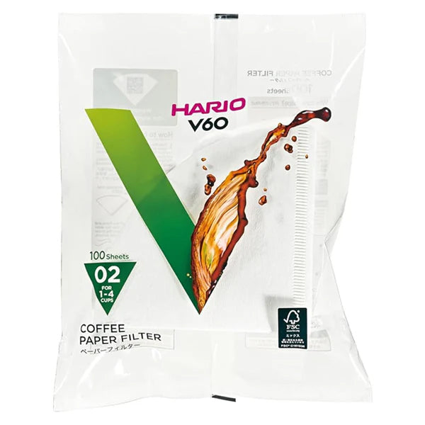 Hario V60 100pcs White Paper Filters Bulk 2 Cup