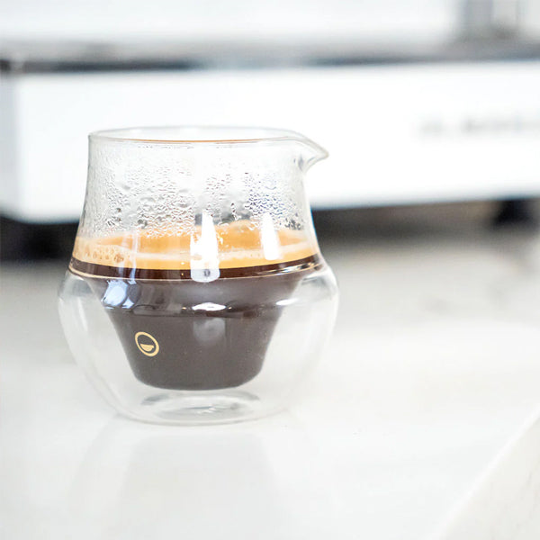 Kruve Propel Server Daddy Got Coffee Edition espresso glass with precision pouring spout