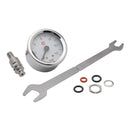 Lelit Manometer Upgrade Kit components: round pressure gauge (0–12 bar), mounting wrench, fittings, and seals