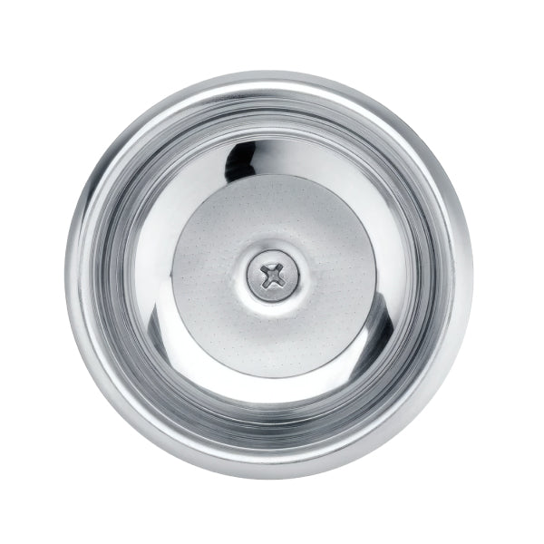 Top-down view into the Normcore Adjustable-Flow Tea Extraction Basket showing the stainless steel basket and central flow disc
