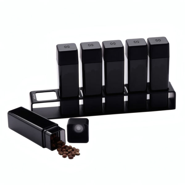 Normcore Coffee Bean Cellars V2 Set of 6 in black with one tube open and roasted coffee beans spilling out