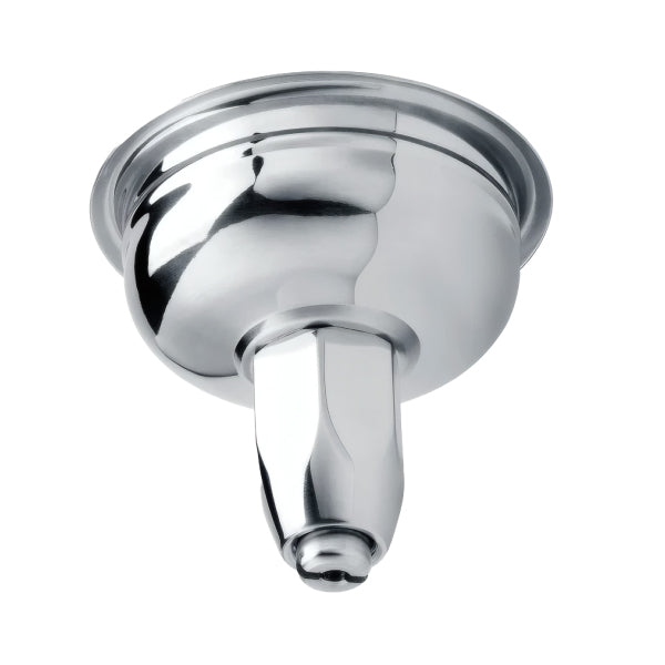 Underside of the Normcore Adjustable-Flow Tea Extraction Basket showing the polished stainless steel body and outlet spout
