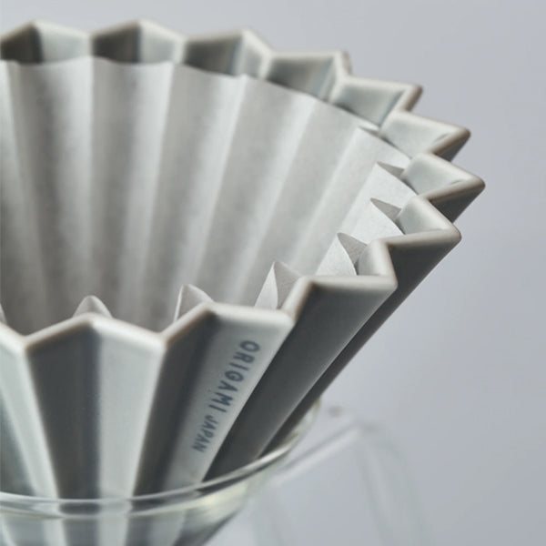 Origami wave paper filter for flat bottom pour over coffee brewing with Origami dripper
