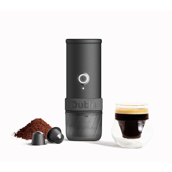 OutIn Mino Portable Electric Espresso Machine Space Grey compact travel espresso maker with built-in pump for rich shots on the go