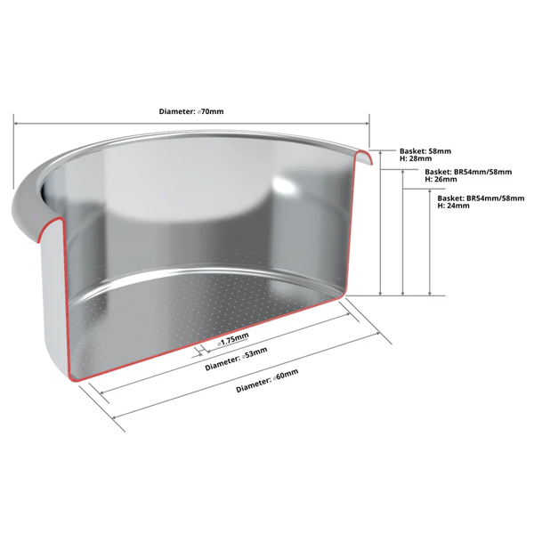 Pesado EP Precision Filter Basket, electro-polished for smooth espresso extraction.  