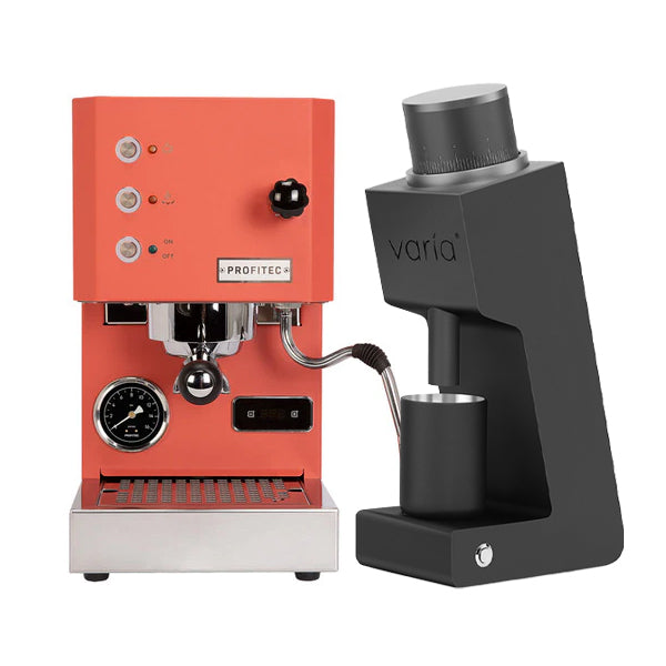 Profitec GO Coffee Machine Coral Red Bundle with Black Varia VS3