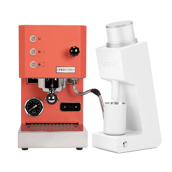 Profitec GO Coffee Machine Coral Red Bundle with White Varia VS3