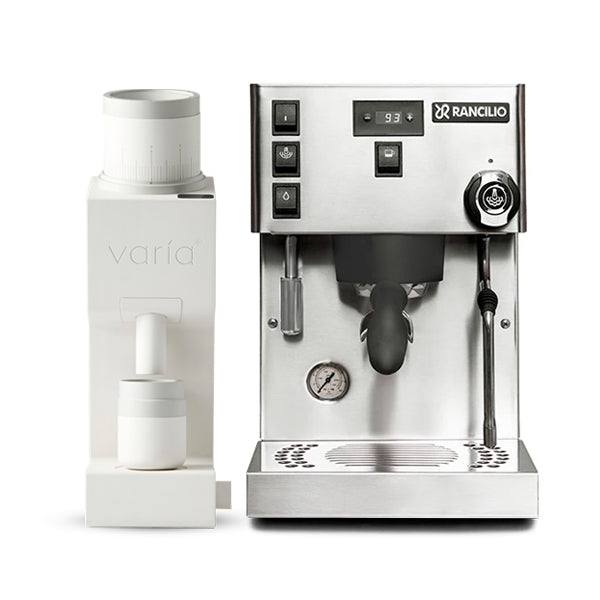 Rancilio Silvia ProX Coffee Machine Bundle Stainless with Varia VS6 White