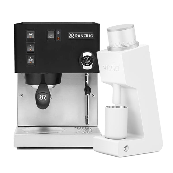 Rancilio Silvia V6 Coffee Machine Black Bundle with Varia VS3 White