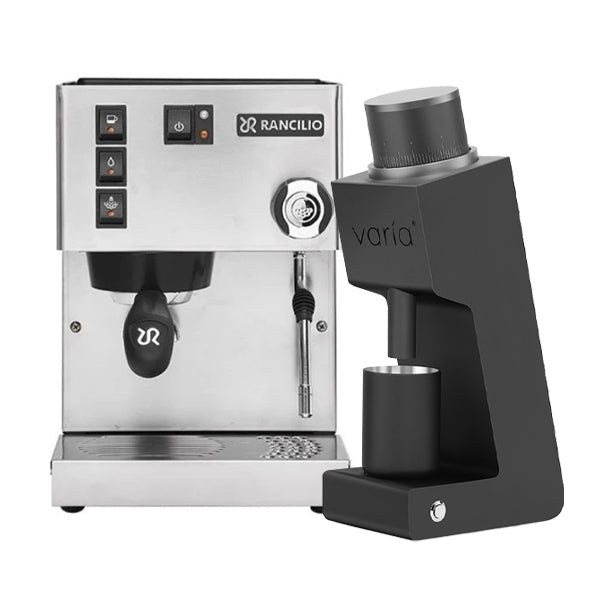 Rancilio Silvia V6 Coffee Machine Stainless Bundle with Varia VS3 Black