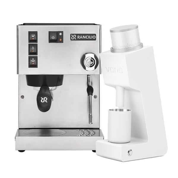 Rancilio Silvia V6 Coffee Machine Stainless Bundle with Varia VS3 White