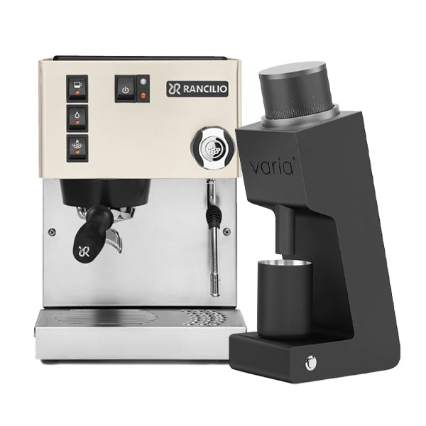 Rancilio Silvia V6 Coffee Machine White Bundle with Varia VS3 Black