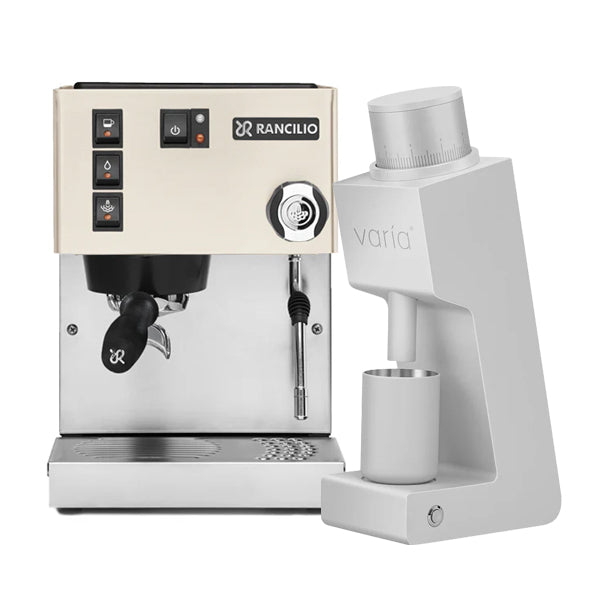 Rancilio Silvia V6 Coffee Machine White Bundle with VS3 Silver