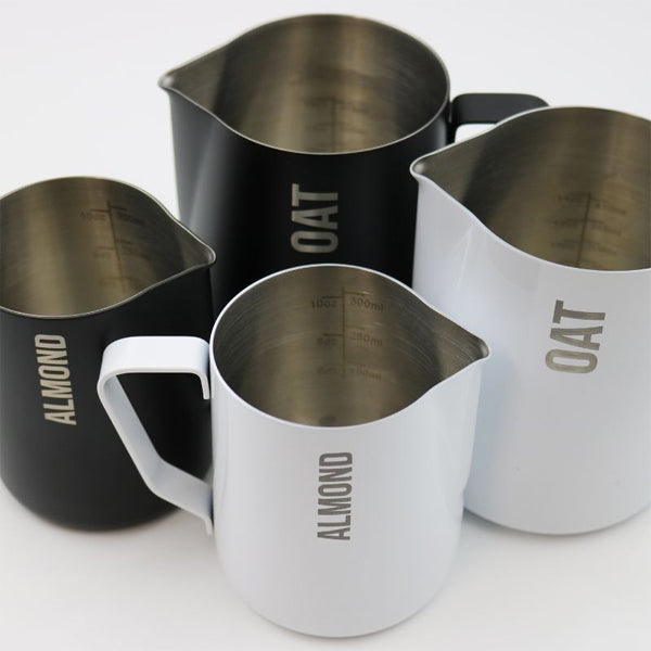 Rhino Pro Stealth Cafe Set of 2 premium milk pitchers for barista level steaming and latte art