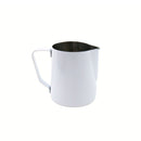 Rhino Pro Stealth Pitcher White 12oz non stick milk jug with precision spout for smooth latte art pours