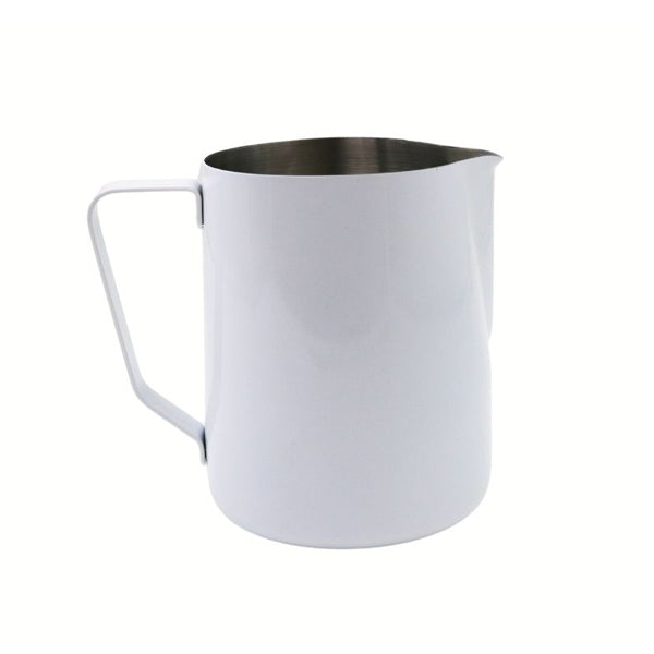 Rhino Pro Stealth Pitcher White 32oz non stick milk jug with precision spout for smooth milk pouring