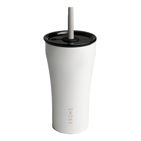 Sttoke 20oz straw cup Angel White reusable iced coffee cup with ceramic lining and straw lid