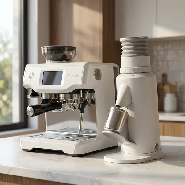 Artisan Barista Variable RPM White coffee grinder with adjustable speed control for consistent espresso and filter coffee grinding