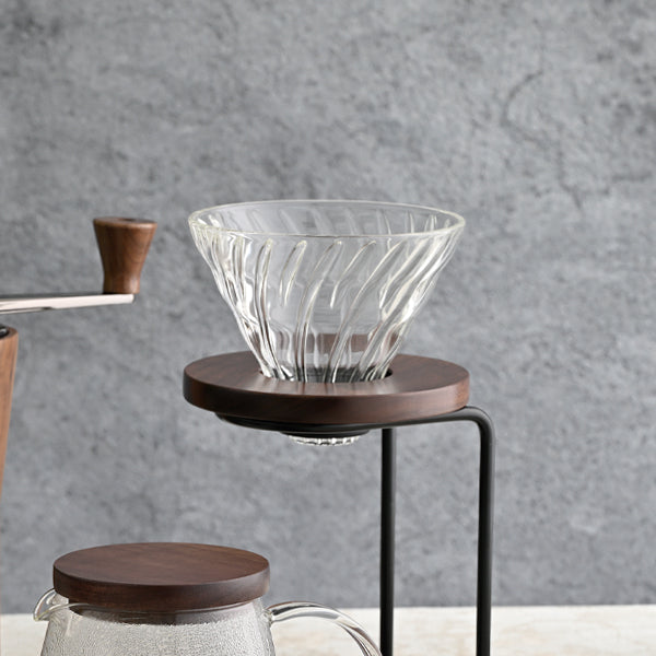 Hario V60 Glass Coffee Dripper with Walnut Wood Accent, Size 02